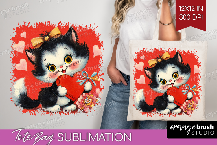 Vintage Valentines Day Tote Bag - Retro Animal Tote Bag PNG