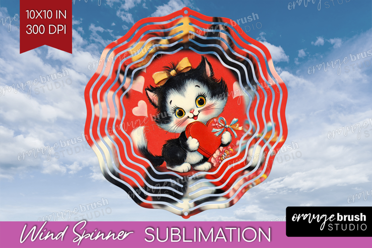 Vintage Valentines Day Wind Spinner Sublimation PNG - Retro