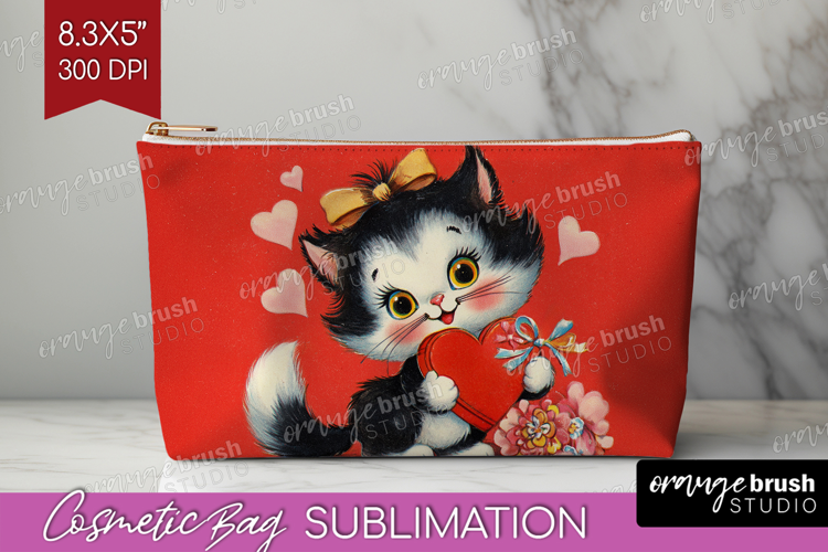 Vintage Valentines Day Cosmetic Bag - Retro Animal Makeup