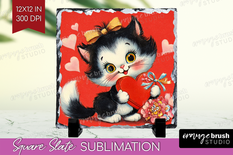 Vintage Valentines Day Slate PNG - Retro Animal Square Slate