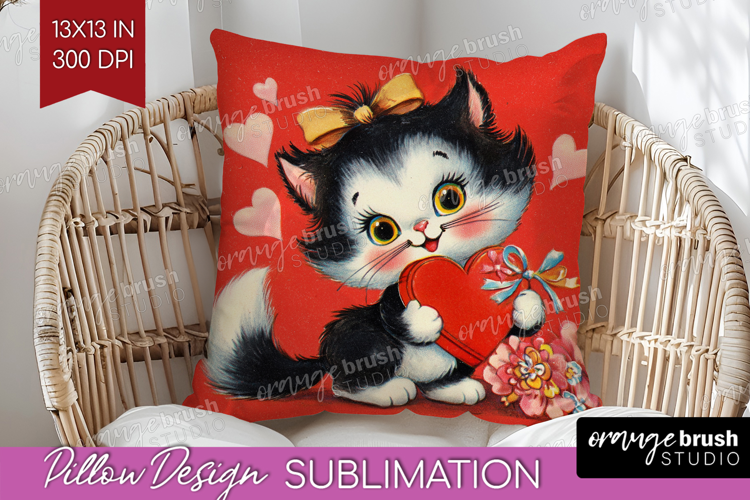 Vintage Valentines Day Pillow Sublimation - Retro Animal PNG