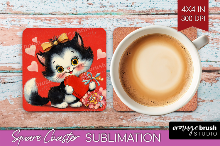 Vintage Valentines Day Square Coaster - Retro Animal Coaster