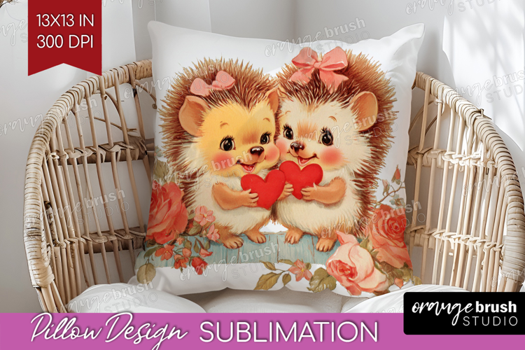 Vintage Valentines Day Pillow Sublimation - Retro Animal PNG
