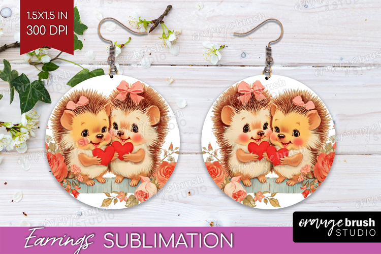 Vintage Valentines Day Round Earrings - Retro Animal PNG