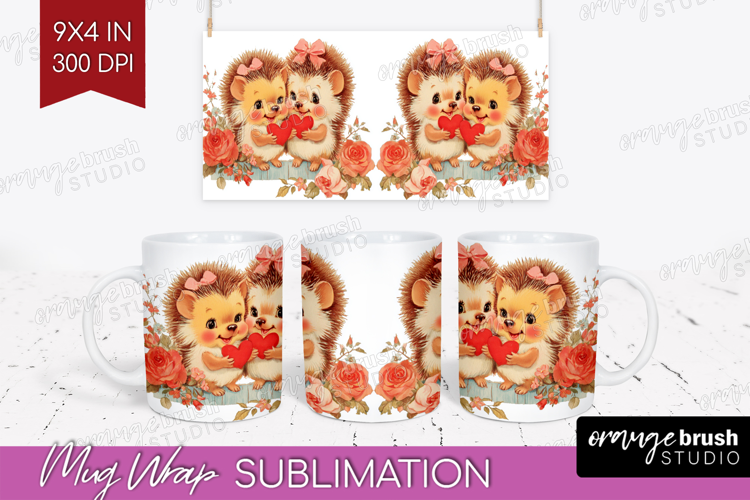 Vintage Valentines Day Mug Wrap - Retro Animal Mug PNG
