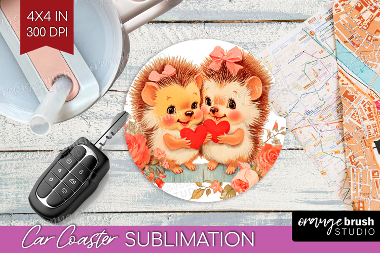 Vintage Valentines Day Car Coaster - Retro Animal Coaster