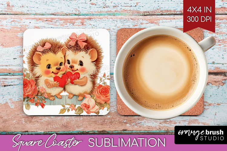 Vintage Valentines Day Square Coaster - Retro Animal Coaster