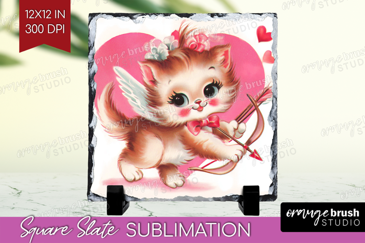 Vintage Valentines Day Slate PNG - Retro Animal Square Slate