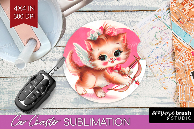 Vintage Valentines Day Car Coaster - Retro Animal Coaster