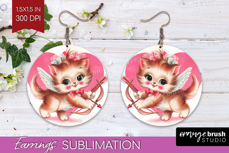 Vintage Valentines Day Round Earrings - Retro Animal PNG