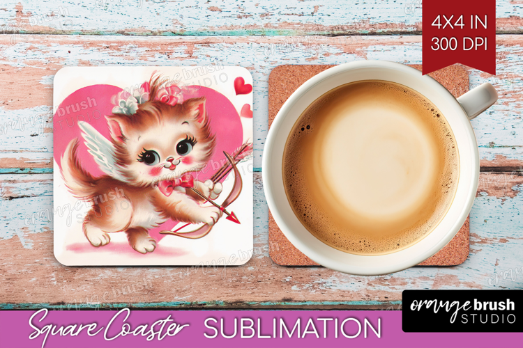 Vintage Valentines Day Square Coaster - Retro Animal Coaster