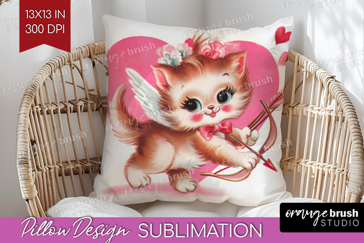 Vintage Valentines Day Pillow Sublimation - Retro Animal PNG