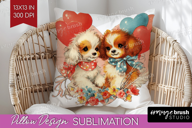Vintage Valentines Day Pillow Sublimation - Retro Animal PNG