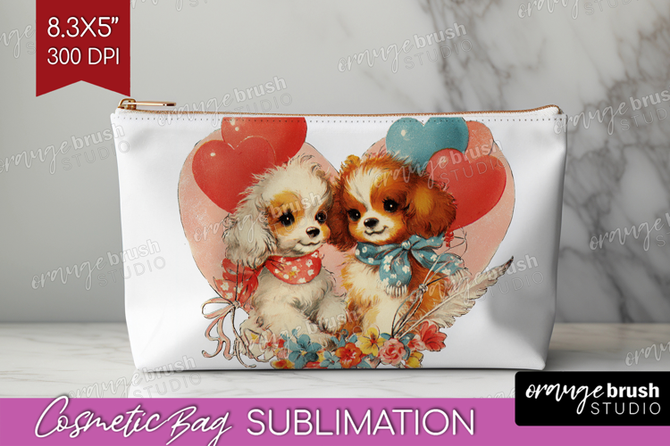 Vintage Valentines Day Cosmetic Bag - Retro Animal Makeup