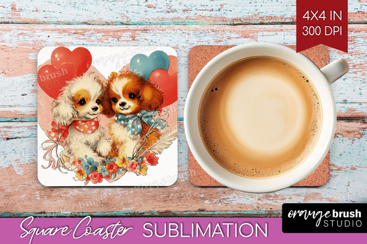 Vintage Valentines Day Square Coaster - Retro Animal Coaster