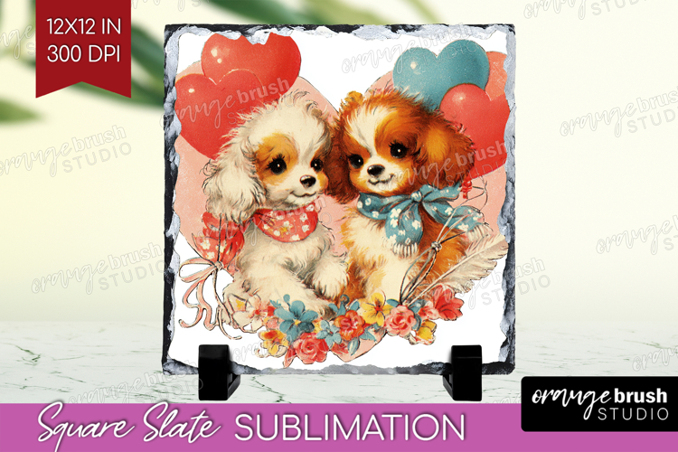 Vintage Valentines Day Slate PNG - Retro Animal Square Slate