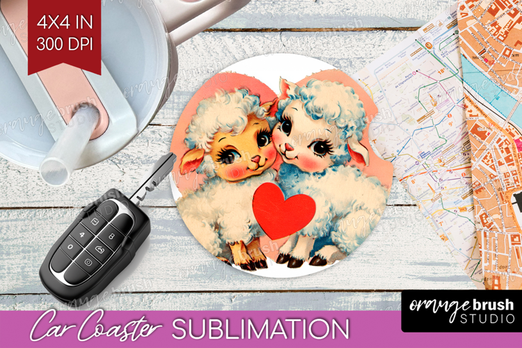 Vintage Valentines Day Car Coaster - Retro Animal Coaster