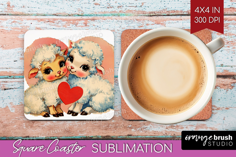 Vintage Valentines Day Square Coaster - Retro Animal Coaster
