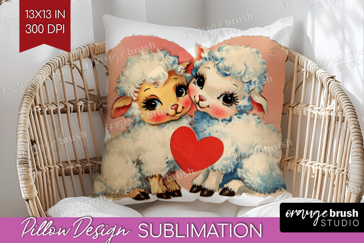 Vintage Valentines Day Pillow Sublimation - Retro Animal PNG