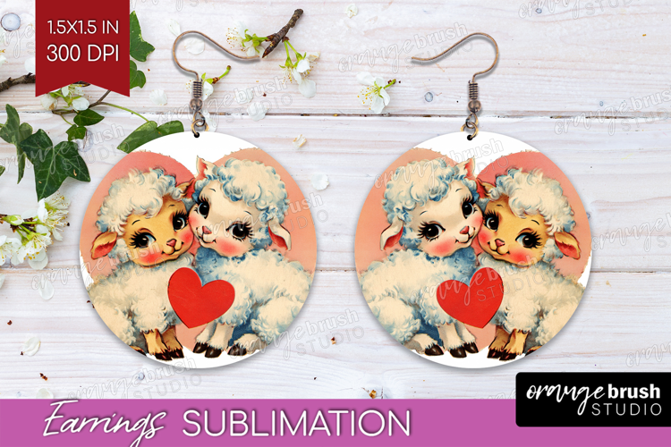 Vintage Valentines Day Round Earrings - Retro Animal PNG