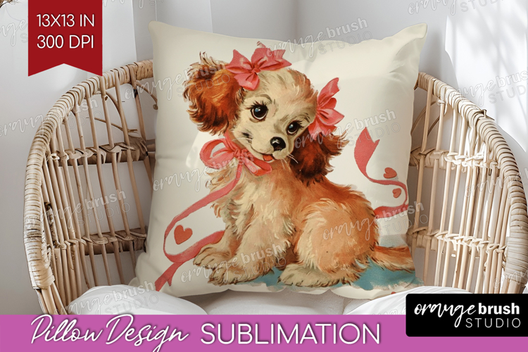 Vintage Valentines Day Pillow Sublimation - Retro Animal PNG