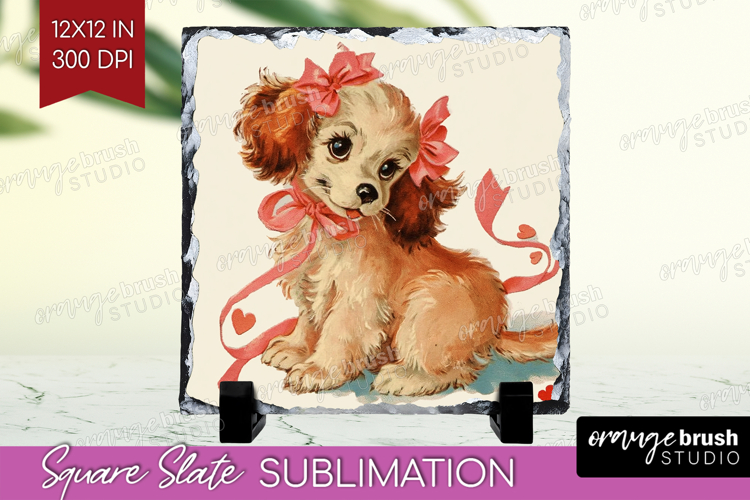 Vintage Valentines Day Slate PNG - Retro Animal Square Slate