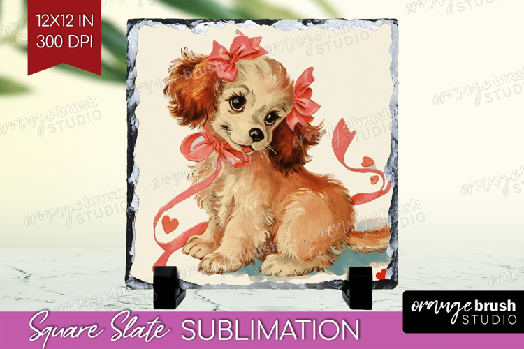 Vintage Valentines Day Slate PNG - Retro Animal Square Slate