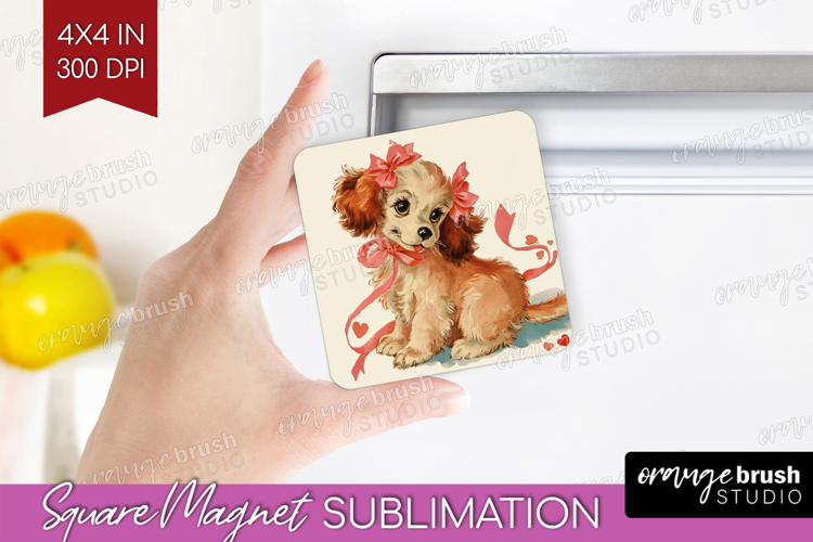Vintage Valentines Day Magnet Sublimation - Retro Animal PNG
