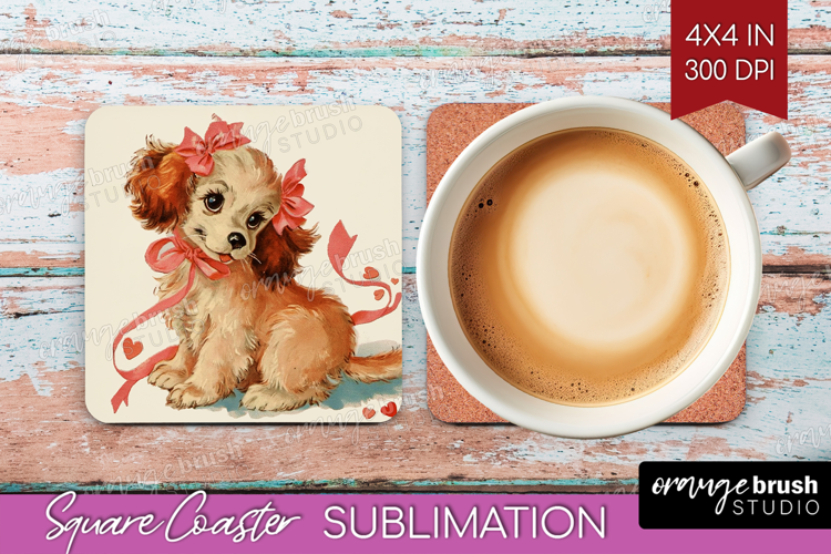 Vintage Valentines Day Square Coaster - Retro Animal Coaster