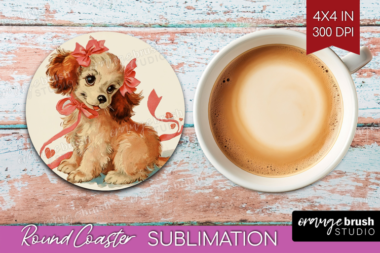 Vintage Valentines Day Round Coaster - Retro Animal Coaster