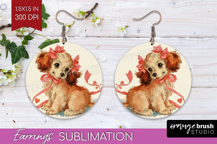 Vintage Valentines Day Round Earrings - Retro Animal PNG
