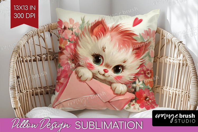Vintage Valentines Day Pillow Sublimation - Retro Animal PNG
