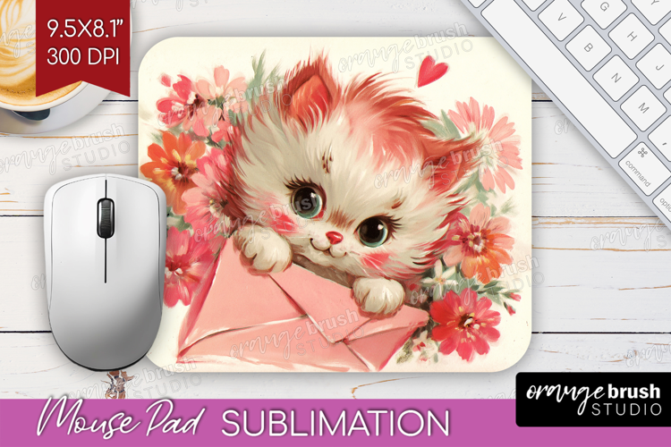 Vintage Valentines Day Mouse Pad Sublimation - Retro Animal