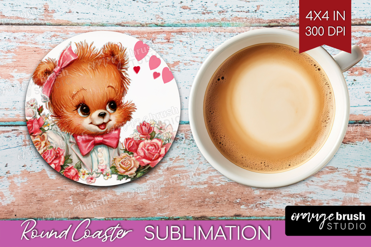 Vintage Valentines Day Round Coaster - Retro Animal Coaster
