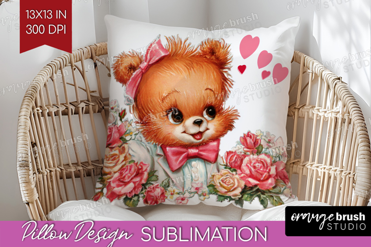 Vintage Valentines Day Pillow Sublimation - Retro Animal PNG