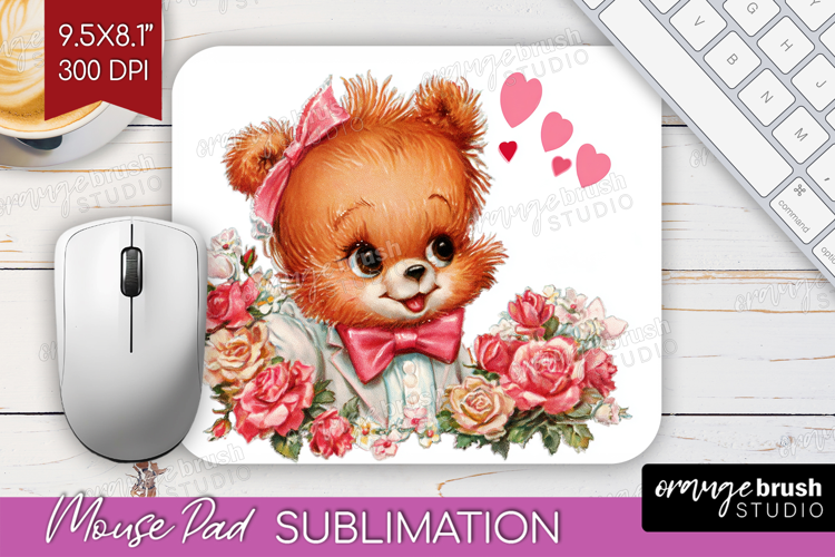 Vintage Valentines Day Mouse Pad Sublimation - Retro Animal