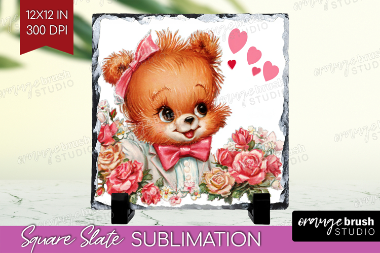 Vintage Valentines Day Slate PNG - Retro Animal Square Slate