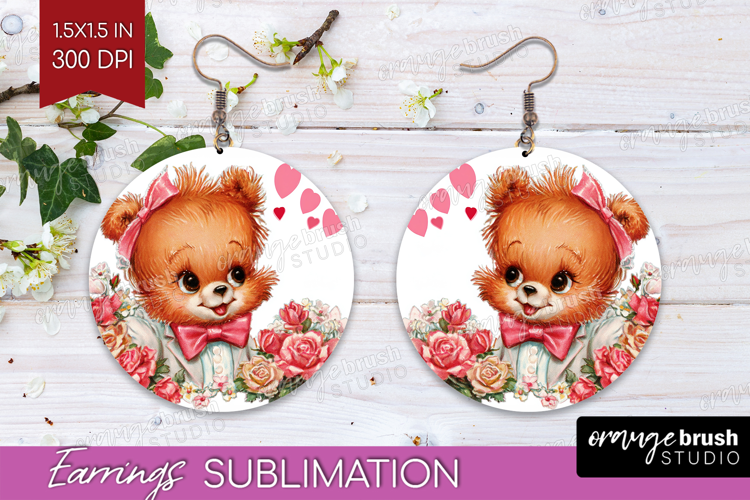 Vintage Valentines Day Round Earrings - Retro Animal PNG