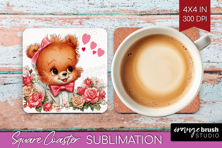 Vintage Valentines Day Square Coaster - Retro Animal Coaster