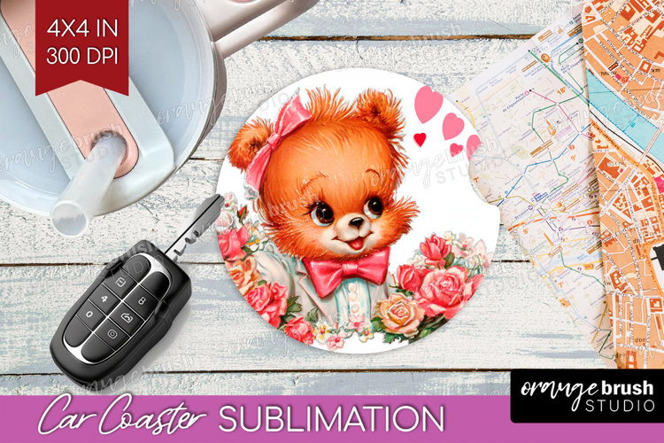 Vintage Valentines Day Car Coaster - Retro Animal Coaster