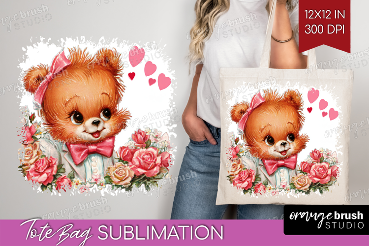 Vintage Valentines Day Tote Bag - Retro Animal Tote Bag PNG