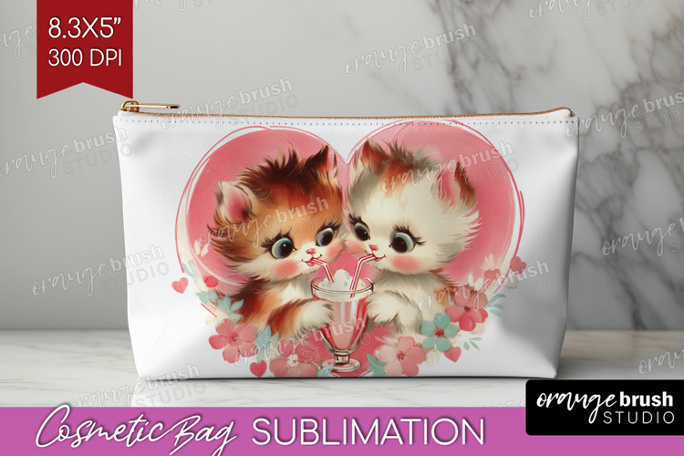 Vintage Valentines Day Cosmetic Bag - Retro Animal Makeup