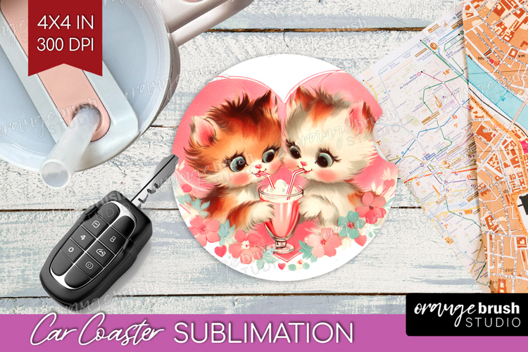 Vintage Valentines Day Car Coaster - Retro Animal Coaster