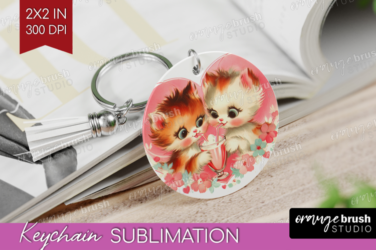 Vintage Valentines Day Keychain PNG - Retro Animal Keychain