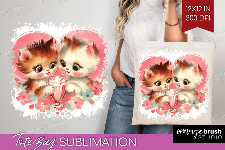 Vintage Valentines Day Tote Bag - Retro Animal Tote Bag PNG