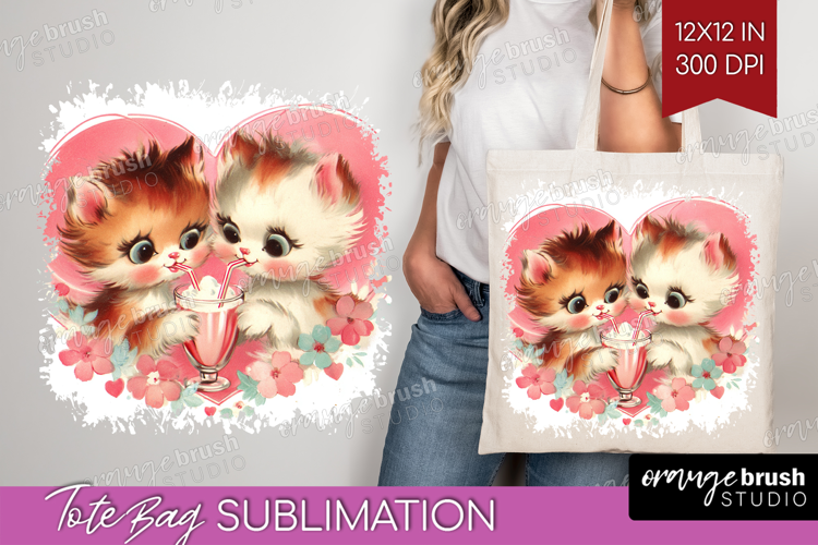 Vintage Valentines Day Tote Bag - Retro Animal Tote Bag PNG