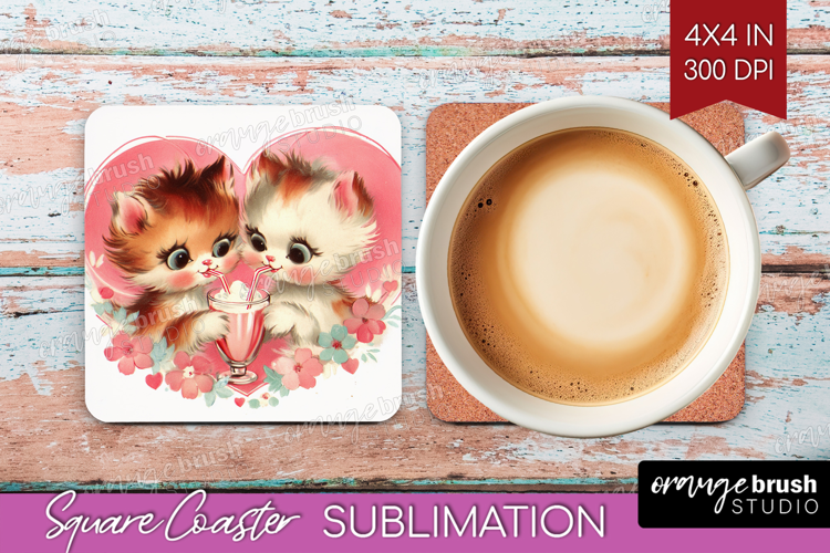 Vintage Valentines Day Square Coaster - Retro Animal Coaster