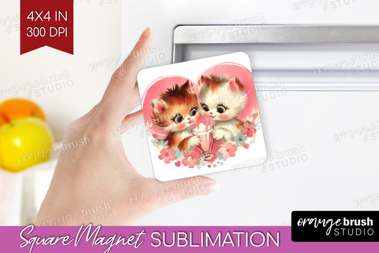 Vintage Valentines Day Magnet Sublimation - Retro Animal PNG