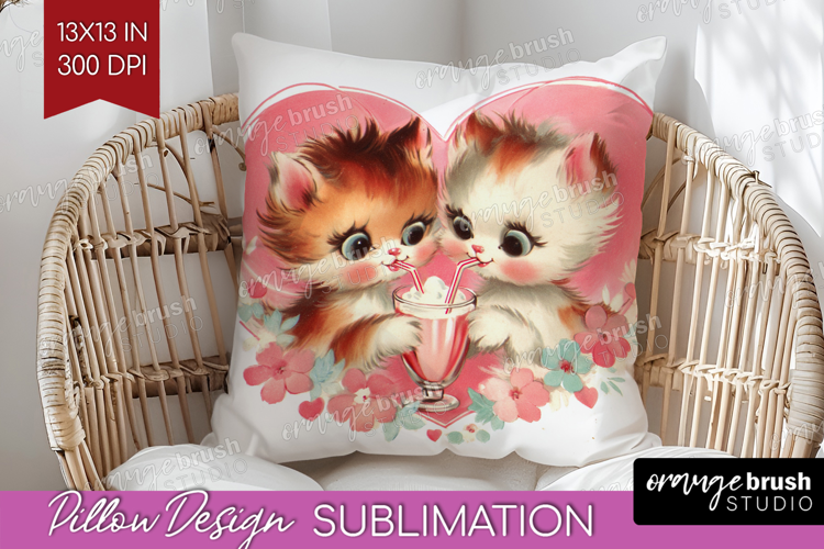 Vintage Valentines Day Pillow Sublimation - Retro Animal PNG
