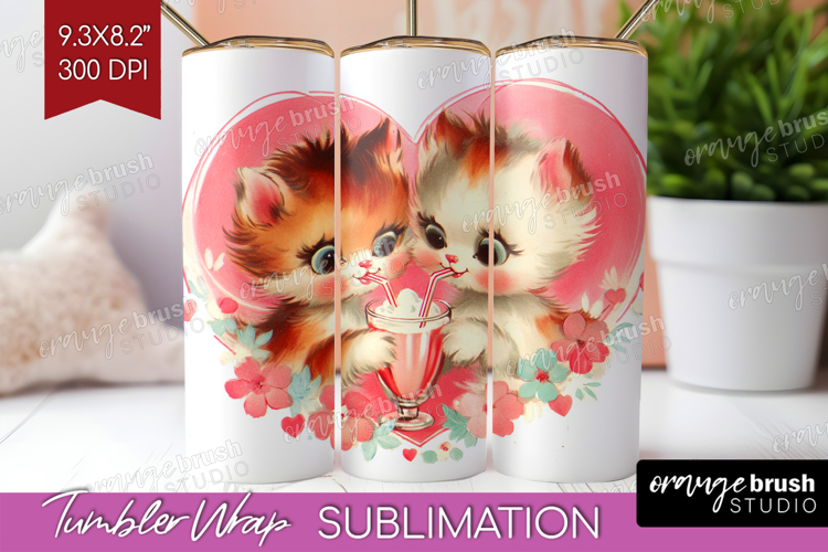 Vintage Valentines Day Tumbler Wrap - Retro Animal Tumbler